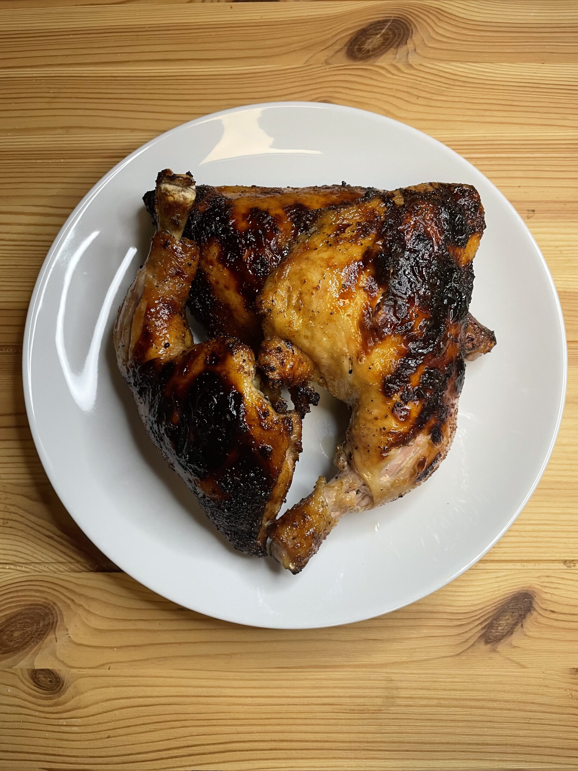 A plate with 3 barbeque glazed chicken legs